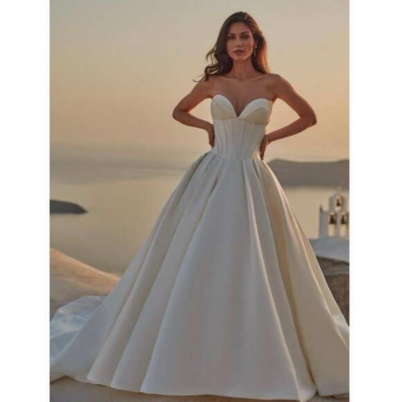 NWOT Madison James MJ1109 Fialma Satin Ball Gown Wedding Dress Strapless Corset - Picture 5 of 11